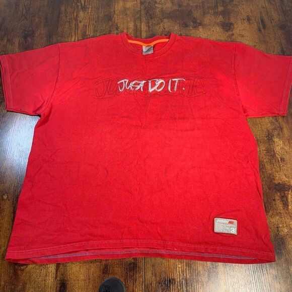 MENS USED VINTAGE 2000'S Y2K NIKE CENTER CHECK JUST DO IT RED‎ SHIRT SIZE XXL - Picture 1 of 7